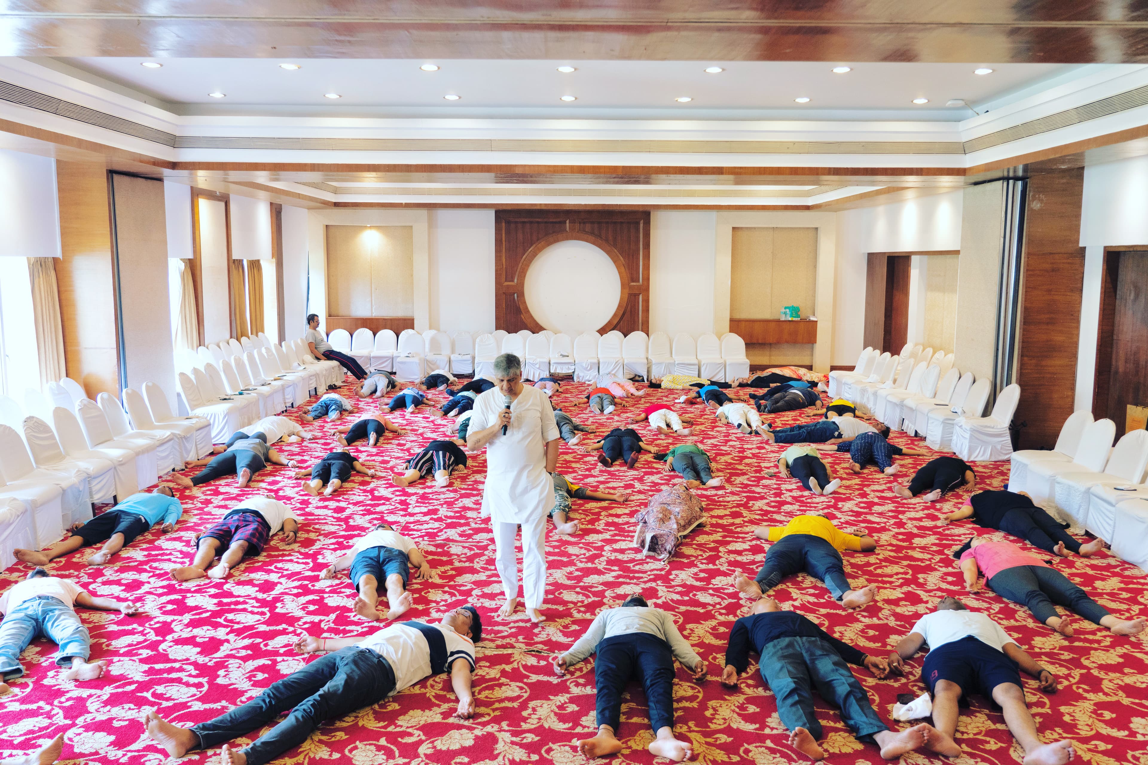 Corporate team participating in a workplace wellness session